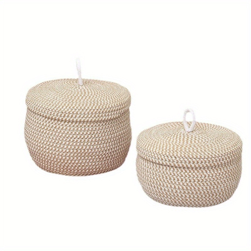 

1pc Storage Basket Handmade Woven Basket With Lid Organize Dog Toy Basket, Cat Toy Box Bathroom Tissue Box Basket