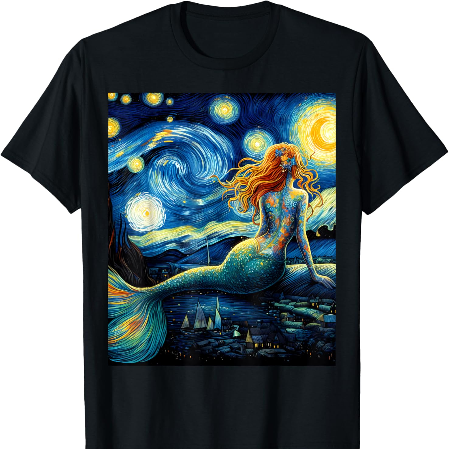 

Mermaid Under Christmas T-shirt Pure Cotton Interesting Design Diy Short Sleeve T-shirt For Men, Soft And Breathable, Suitable For All , Comfortable, Casual And Sports, Halloween And Christmas Gifts