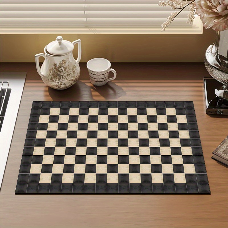 

Versatile Checkerboard Dish Drying Mat - Absorbent Polyester Pad For Coffee Machines, Kitchen Counters, Washing & More - Perfect For Modern Laundry Rooms & Kitchen Decor