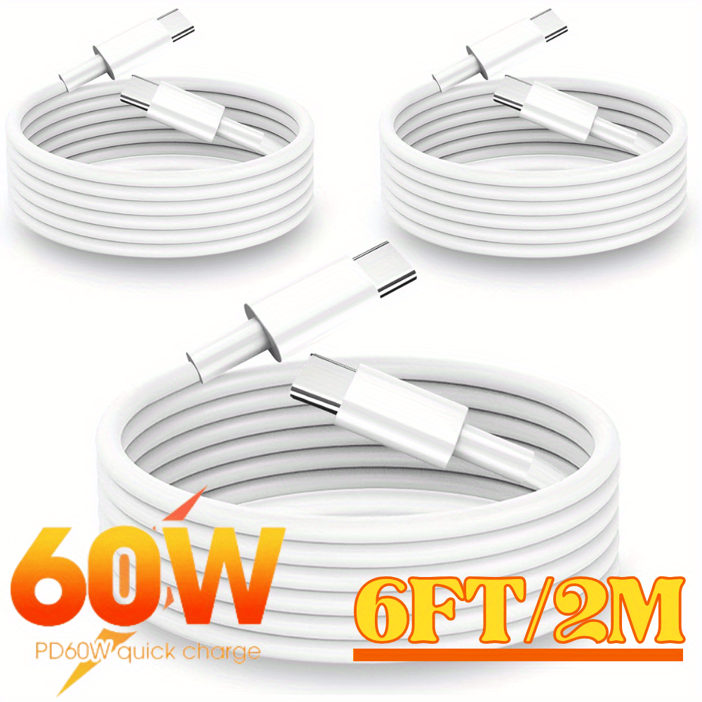 

3pcs Pd 60w Usb C To Usb-c Cable 6ft Fast Charge Cord For Iphone15/ Iphone16/ Samsung/ Ipad