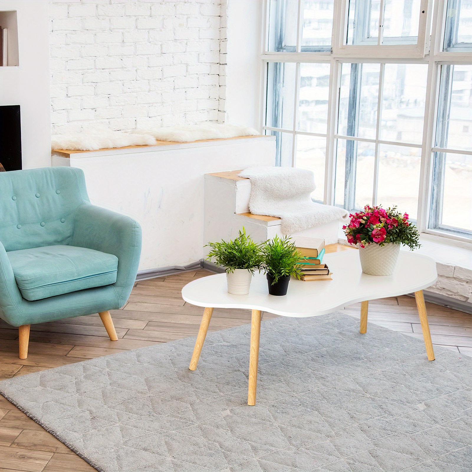 Small Coffee Table in Mid Century Modern Style, Minimalist Design, Cloud-Shaped, Suitable for Living Rooms, Dining Areas, And Outdoor Spaces