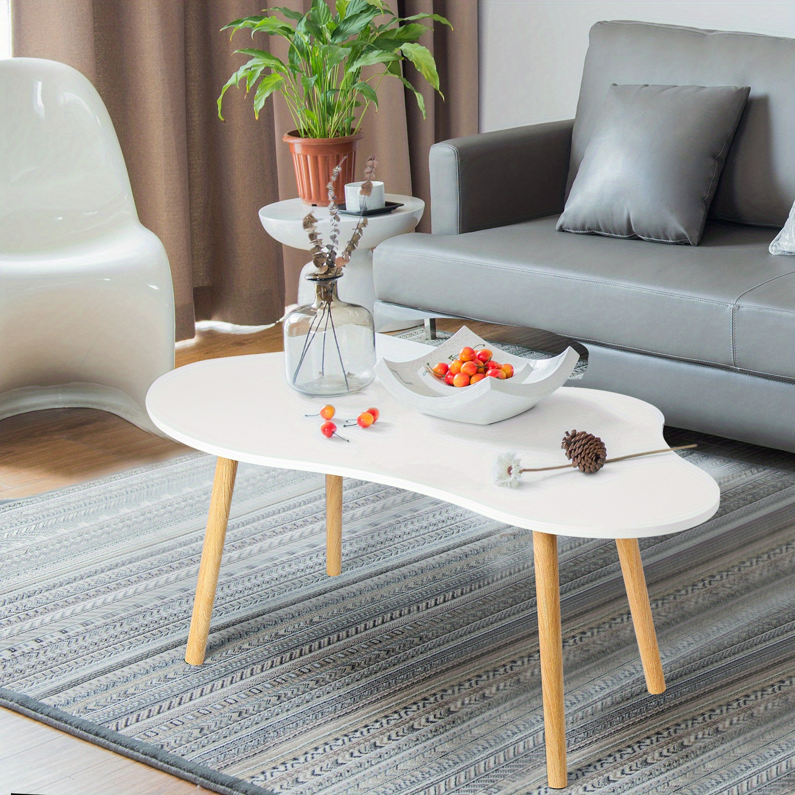 Small Coffee Table in Mid Century Modern Style, Minimalist Design, Cloud-Shaped, Suitable for Living Rooms, Dining Areas, And Outdoor Spaces