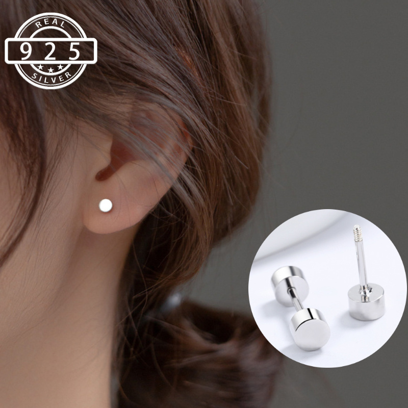 

S925 Thread Double Cylindrical For Women Ear Dating Christmas All- Ear Jewelry 1.9g/0.067oz