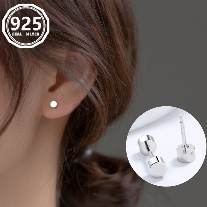 

S925 Silver Thread Double Cylindrical For Women Ear Dating Christmas All- Ear Jewelry 1.9g/0.067oz