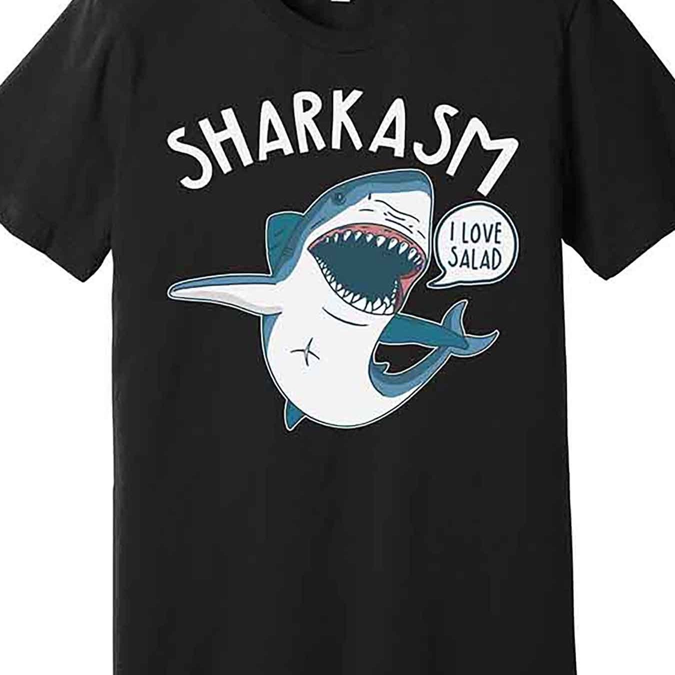 

Funny Sharkasm Shark Satirical Premium T-shirt, Funny Men's Short Sleeve Graphic T-shirt