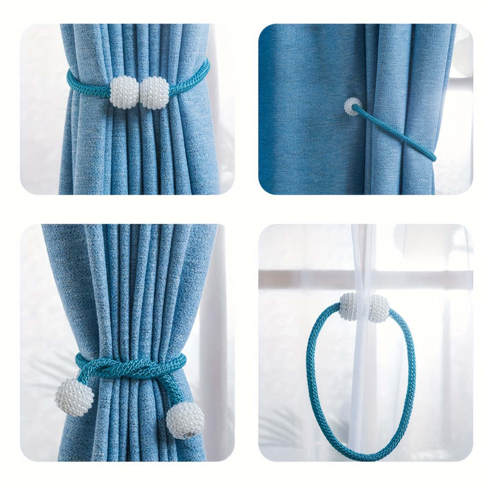 4pcs magnetic curtain tiebacks with artificial pearl ball polyester holdback rope for bedroom and living room decor details 0