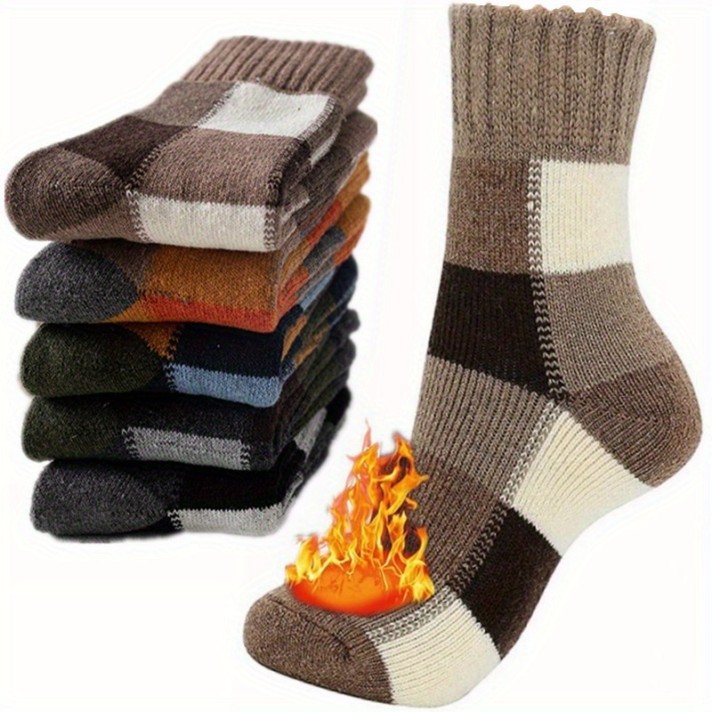 

5 Pairs Men's Mid-calf Socks - Winter Warm Cozy Crew Socks With Spandex Stretch, Machine Washable