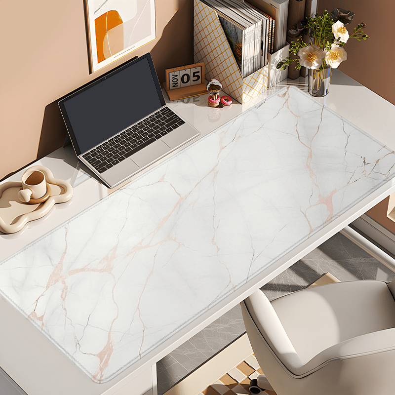 

1pc Rose Golden Veined Marble Large Desk Pad, 31.4x15.7 Inch, Rubber Gaming Mouse Pad With Non-slip Rubber Base, Edge, Elegant Minimalist Style For Home And Office Use