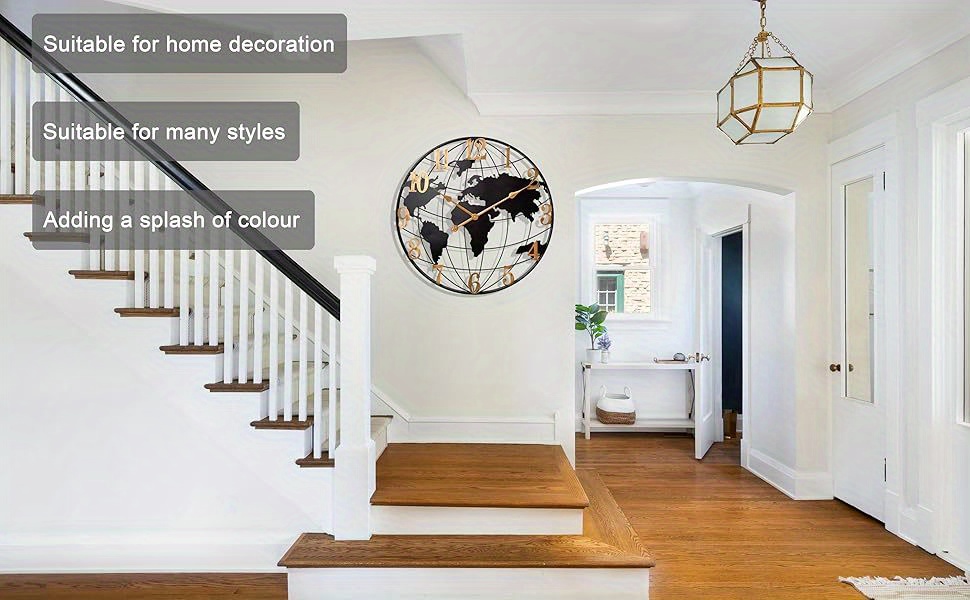 large world map wall clock metal minimalist modern clock round silent non ticking battery operated wall clocks for living room home kitchen bedroom office farmhouse decor 24 inch details 5