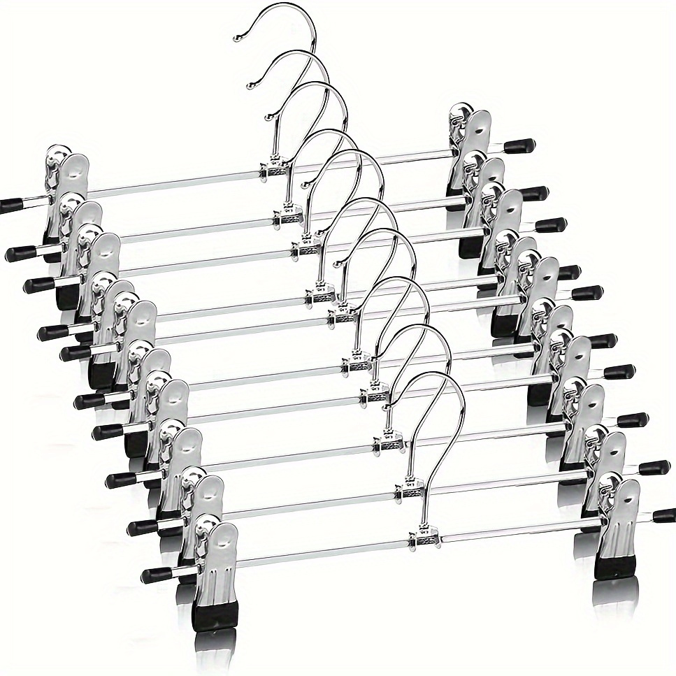 

10pcs Premium Stainless Steel Pants Hangers, Adjustable Non-slip Clips, Space-saving, Versatile, Rust-resistant Metal Hangers For Trousers, Skirts, Jeans, Closet Organization, Clothes Shops, Home Use