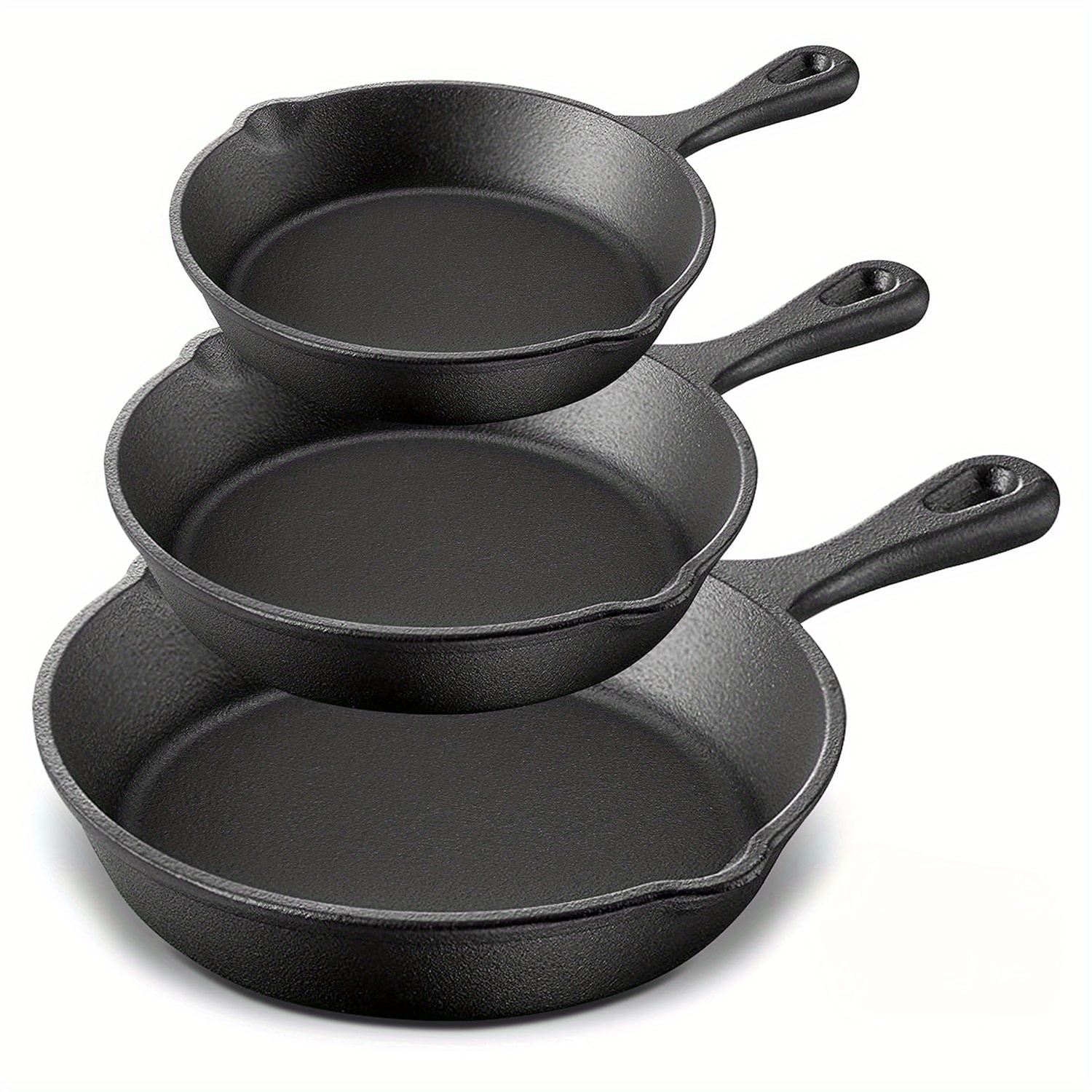 

Iron Set, 3-piece Pre- Nonstick Cookware With Pour Spouts And Scraper - Nestable Sizes For Electric, Induction, Gas, And Ceramic Stovetops