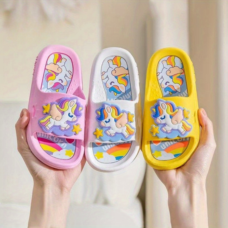 

Girls' Unicorn Cartoon Slippers - Pvc Non-slip Indoor Summer Slide Sandals For Infant, Toddler, And Girls Under 14, Cute Soft Sole Slip-on House Shoes