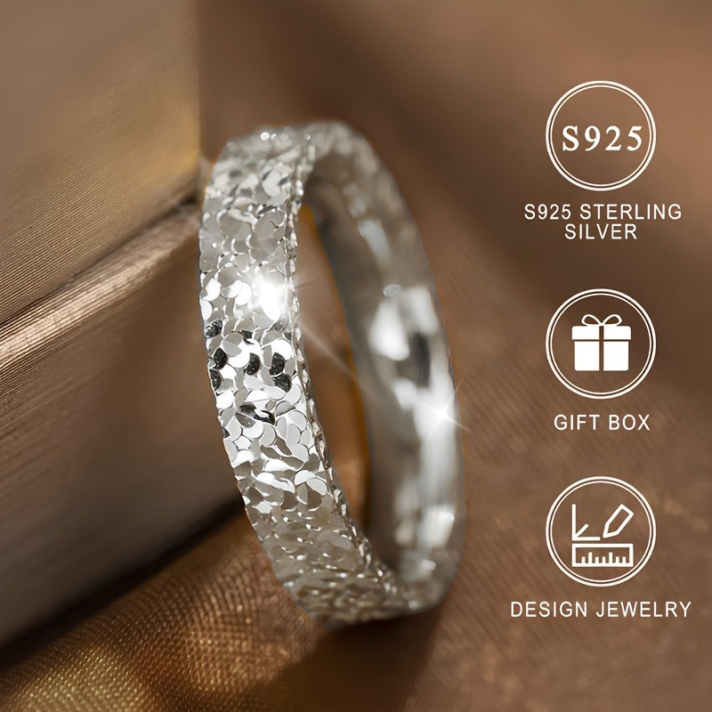 

925 Sterling Silver Textured Sparkling Ring, Elegant And Minimalist Style Synthetic Zircon Irregular Pattern Jewelry, Perfect Gift For Women,