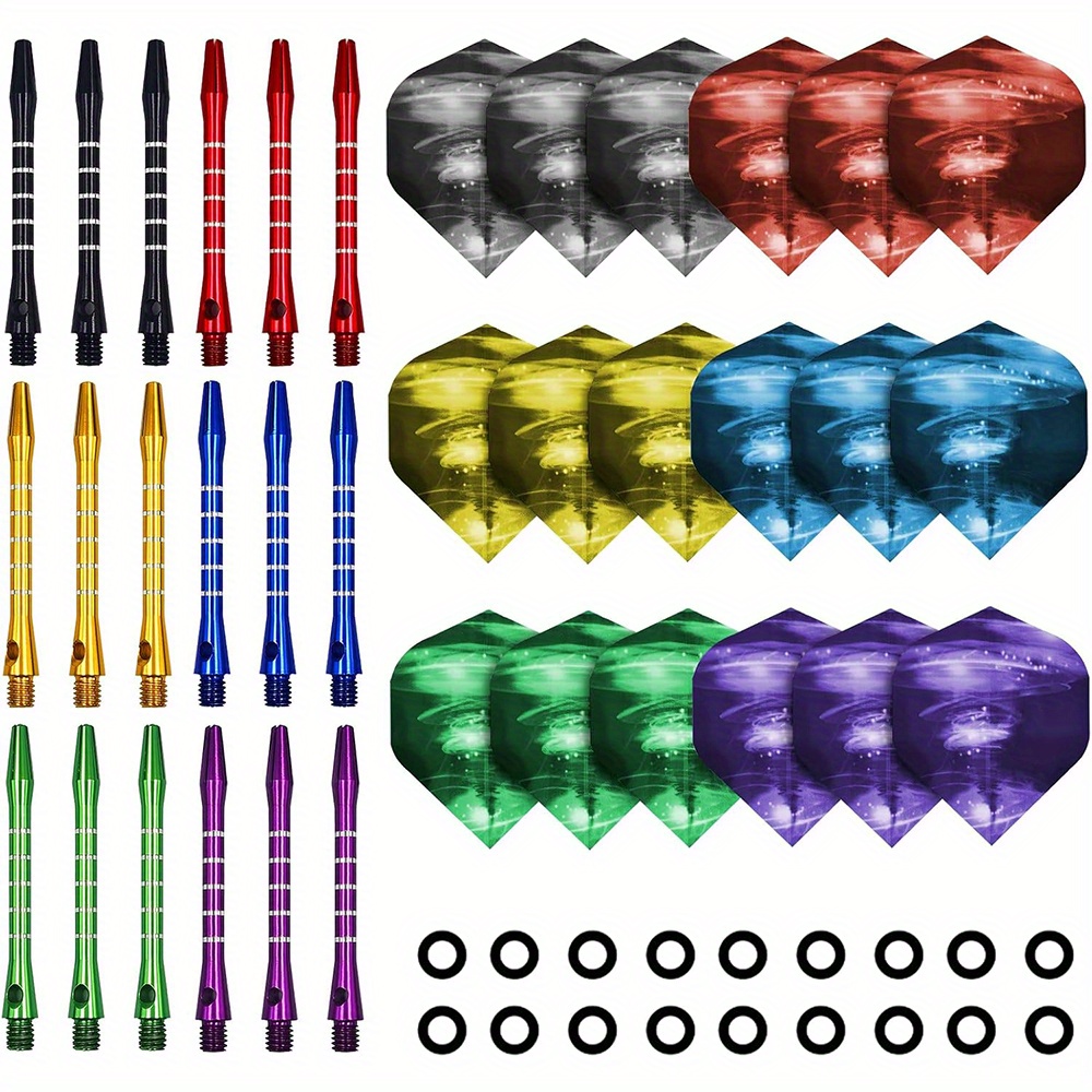 

18pcs Premium Aluminum Dart Shafts Set - 53mm Medium Length, Assorted Colors With , Includes Flights & -rings For Steel Tip Darts - Ideal For Home, Clubs & Tournaments, Darts Accessories