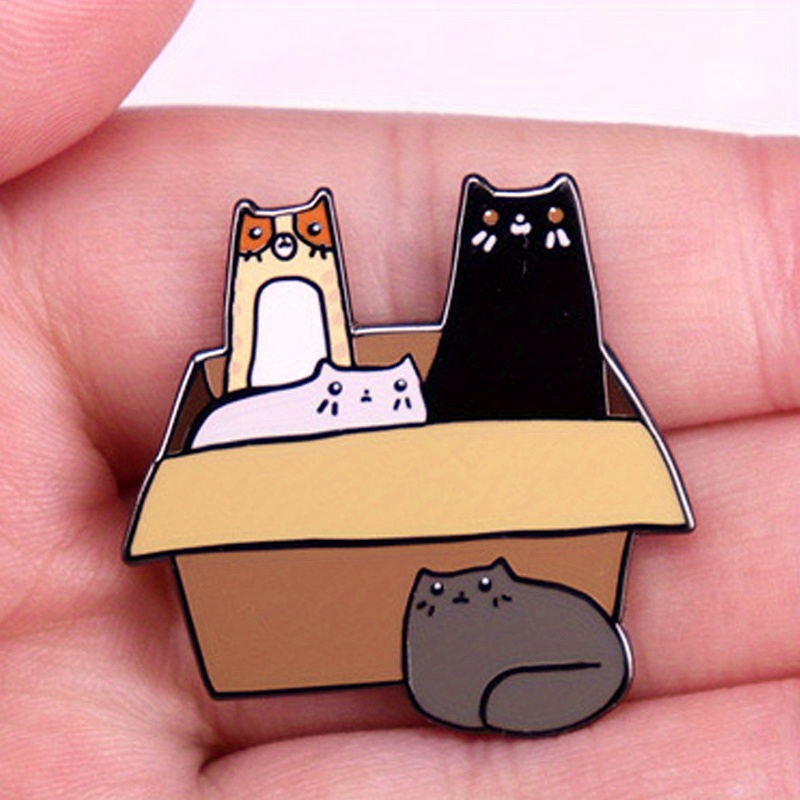 

Funny Cat Cardboard Box Brooch Cute 4 Cat Animal Badge Pins Backpack Clothing Accessories