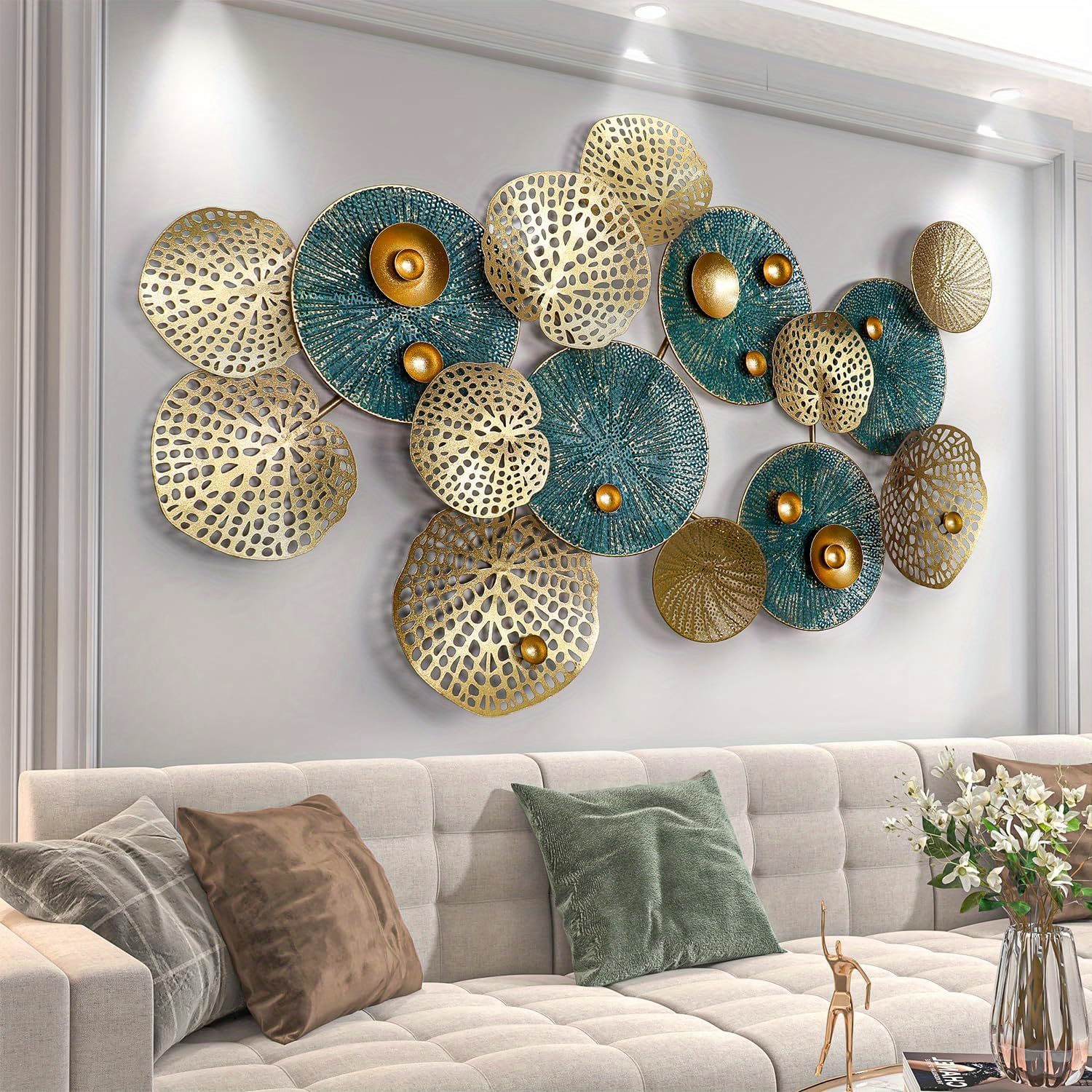 

Metal Wall Art For Living Room, Large Metal Wall Decor, Wall Sculpture, 3d Lotus Leaf Wall Decor For Living Room, Dining Room Bedroom Outdoor 50''x26''