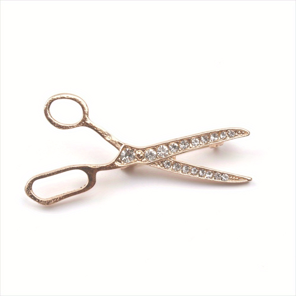 Image of Scissors-shaped Brooch With Sparkling Rhinestone - Golden-tone Metal Scissors, Elegant Unisex Jewelry Suitable For , Wedding, Party Accessory, Unique Gift Idea With Rhinestone Embellishments