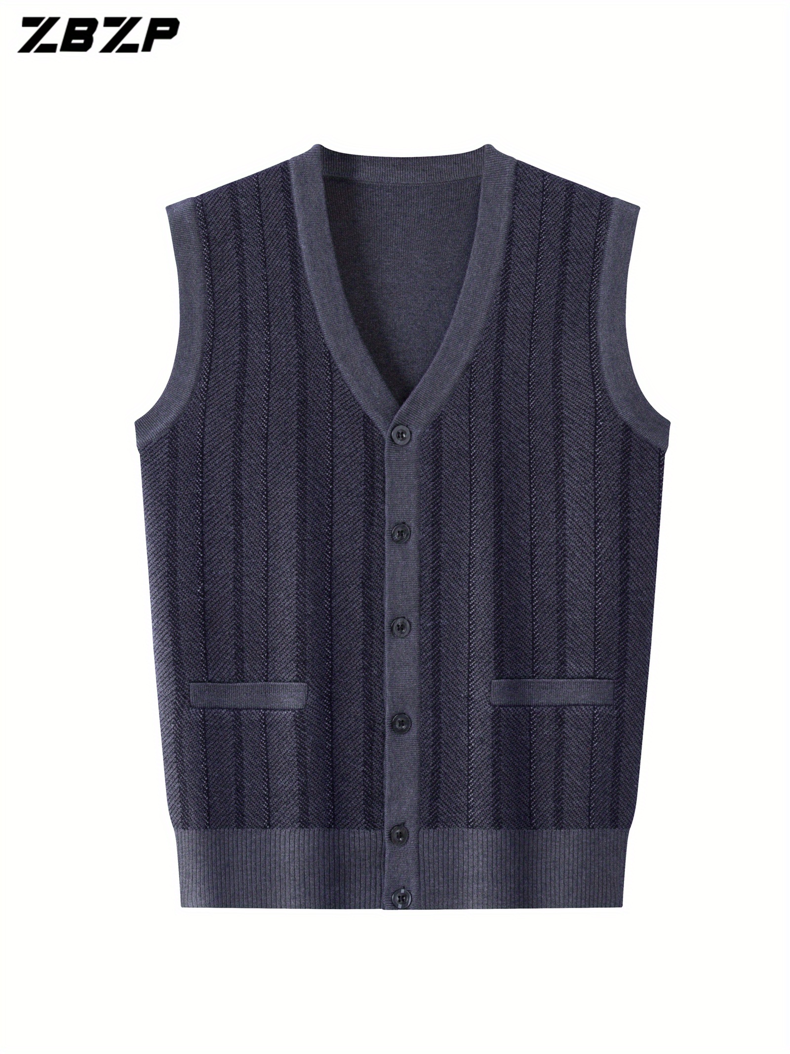 Sleeveless Cardigan Men's Front Open Sweater Sweater Vest
