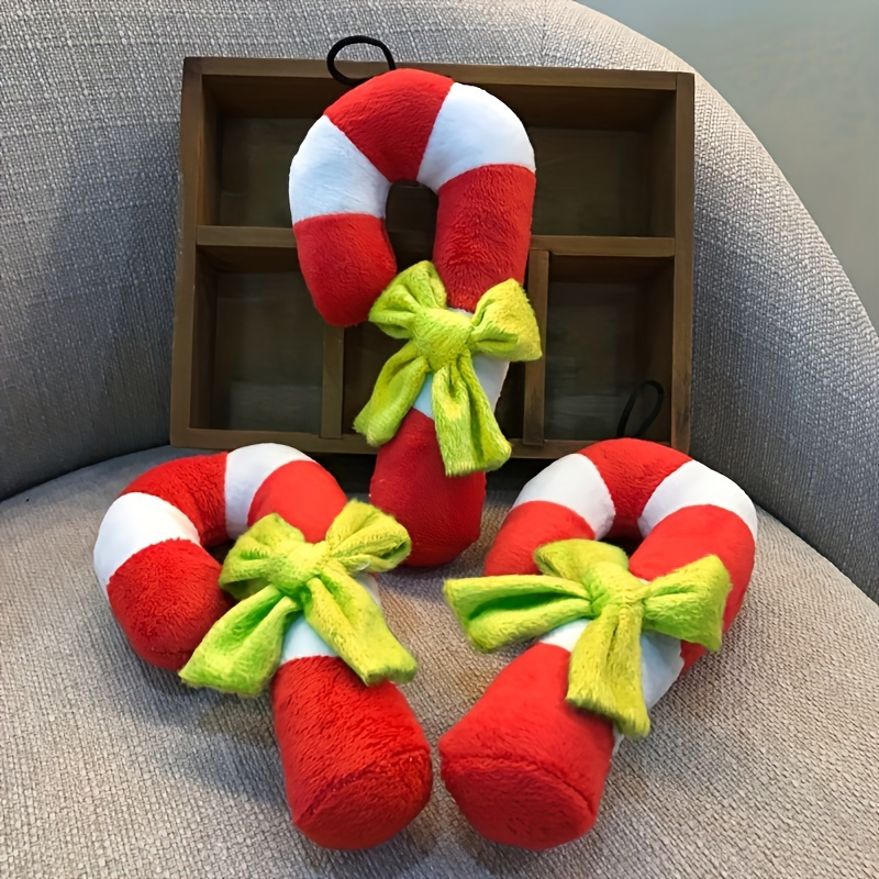 

Christmas Candy Cane Pet Chew Toy - Soft Plush, No Battery, Small Dogs - Great For Teething And