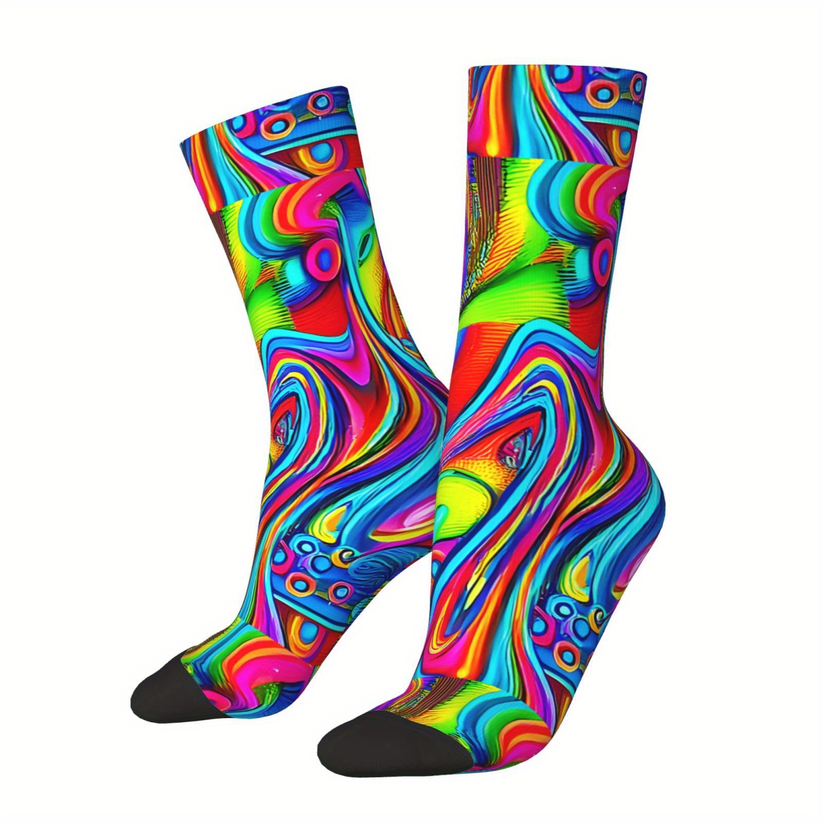 

1 Pair Socks For Men - Polyester Knit Fabric With Elastane - Hand Washable, Psychedelic Swirl Pattern, Hop Novelty Gift Socks