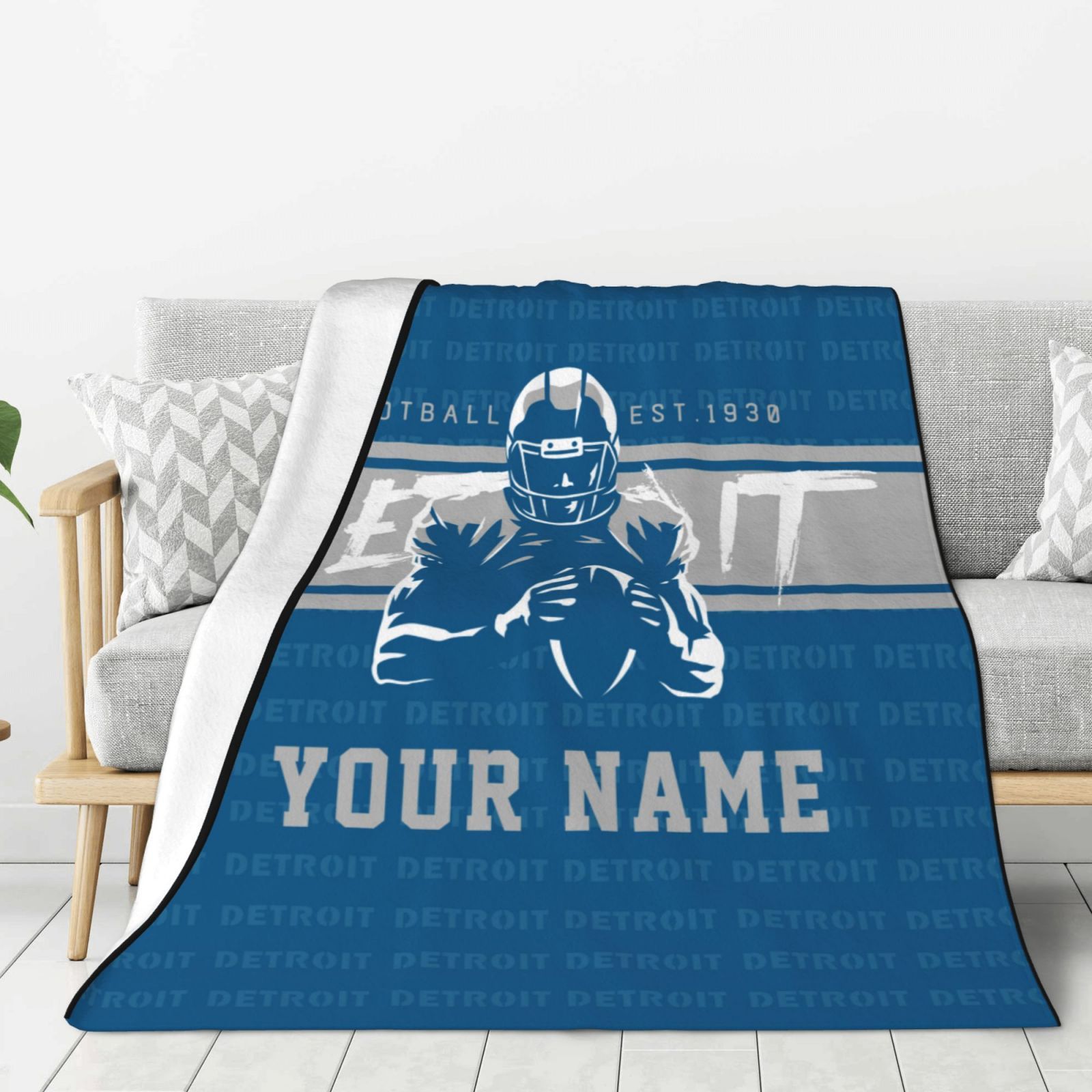 

Personalized Detroit Blanket, Customized Name Soft Blankets, Football Blanket Gifts For Men Women Youth All Season Use