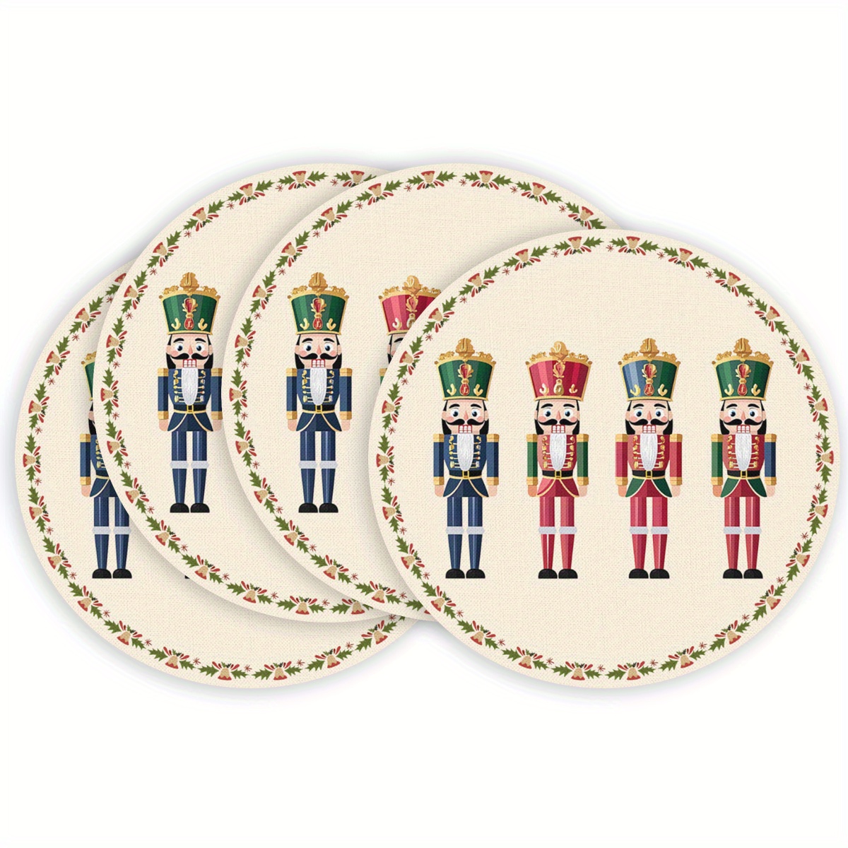 TEMU 4pcs Christmas Nutcracker Soldier Round Placemats Table Mats Heat-resistant Washable Placemats For Dining Decoration 15 Inch