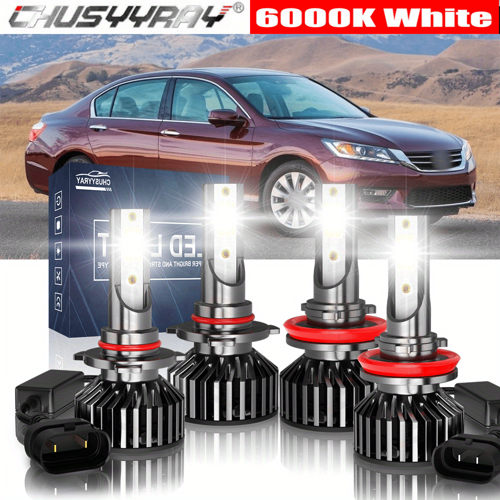 

Led Headlight Bulbs Combo 9005 H11 Fit For Honda Accord 2008-2015 Two-sided Ultra Bright Cob Chip 55w 24000lm 6000k Cold White, Pack Of 4