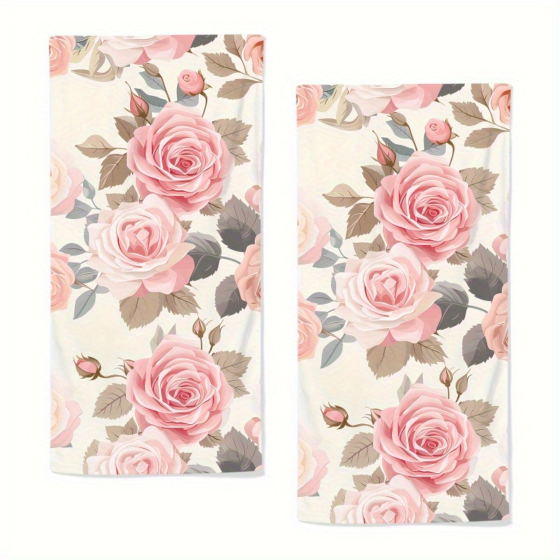 

2pcs Elegant Floral Hand Towels - , Absorbent & Quick-drying Polyester, Breathable Kitchen & Bathroom Towels With Vibrant , Machine Washable, 18x26 Inches, Hand Towels For Bathroom