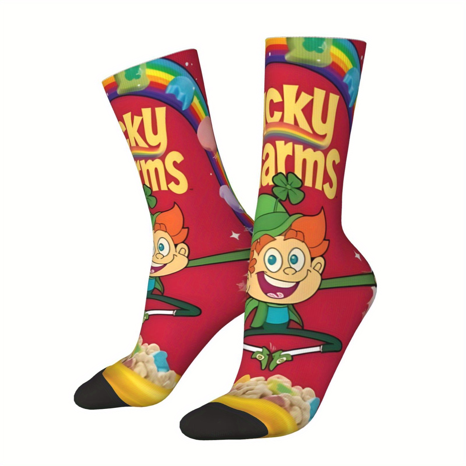 

1 Pair Of Fun & Crew Socks For Men - Hip Hop Style, Novelty Cartoon Print, Breathable Polyester