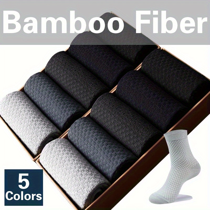 

5 Pairs Bamboo Fiber Men's Socks - 80% Bamboo, 18% Polyester, 2% Spandex - Breathable, Hand Washable, Solid Color, Knit Fabric, Mid Tube Height For Business Casual & Formal Wear