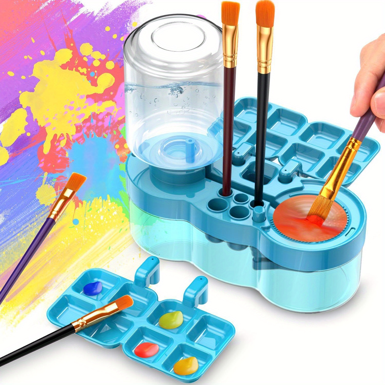 Paint Brush Cleaner-Build-in Efficient Water Circulation, Brush Rinser Drain Brush Holder Upgraded 6 In 1 Painting Supplies Paint Tray Gift Artist Beg