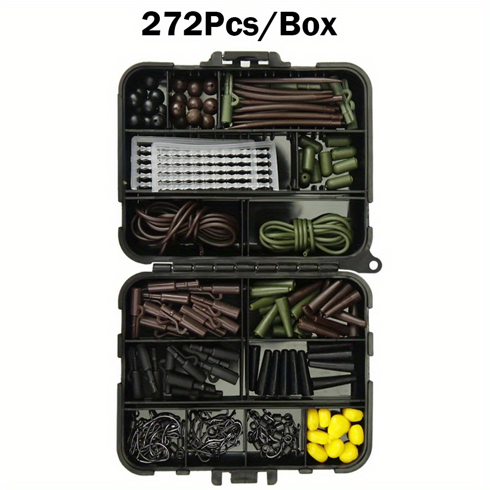 Image of 272pcs Carp Fishing Terminal Tackle Kit Beads Snap Swivel Anti Sleeves Connector Tip Tube Positioner Carp Hooks With Box