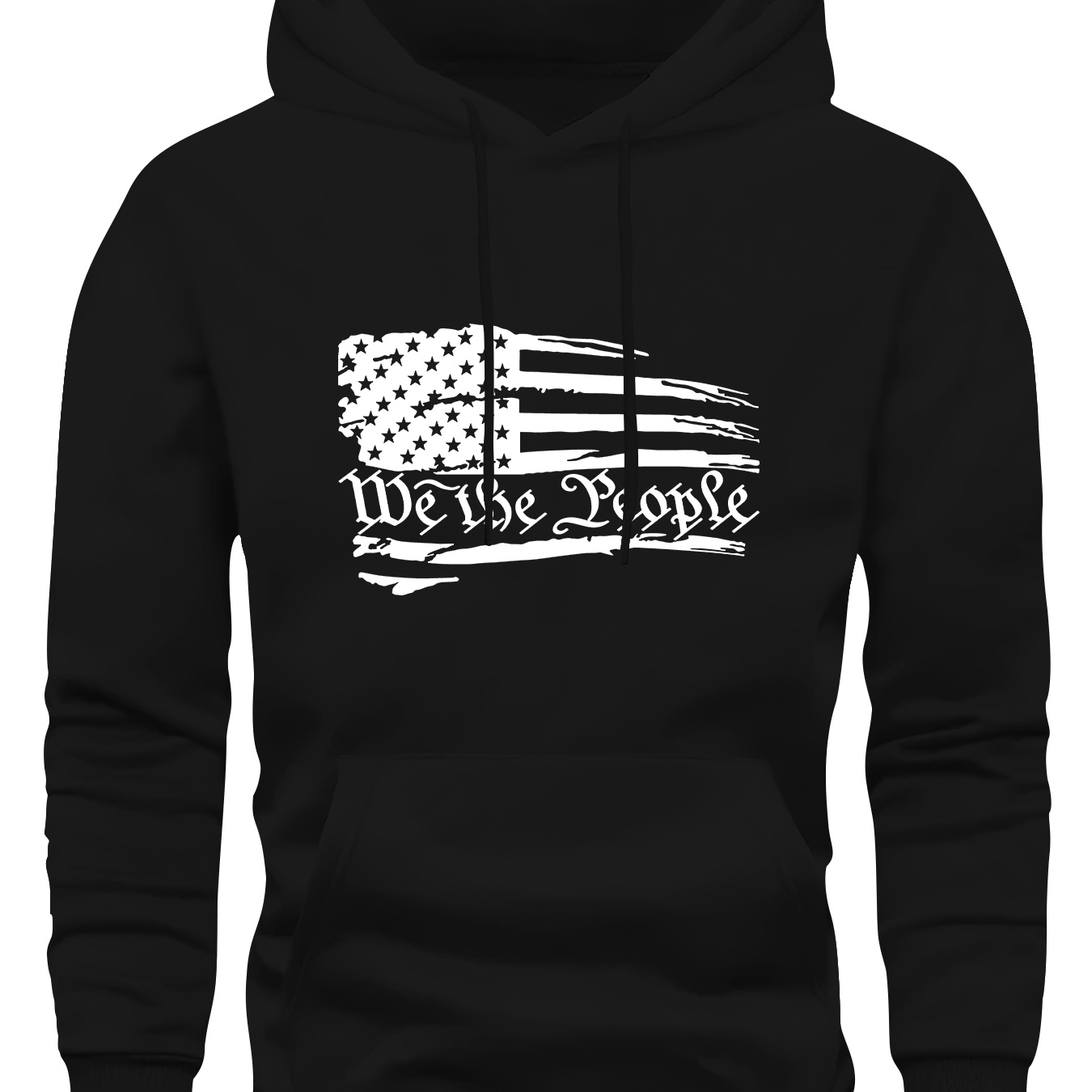 

Men's Patriotic Hoodie, "we The People" Flag Print, Casual Pullover With Kangaroo Pocket, Stretchy Fabric, Regular Fit, Polyester, For Fall/winter Fashion