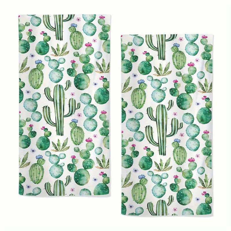 

2-pack Cactus Hand Towels, 18x26inch, Soft Polyester, Modern Space-themed, Machine Washable, Rectangular, Ultra-soft Kitchen And Bathroom Decor Towels