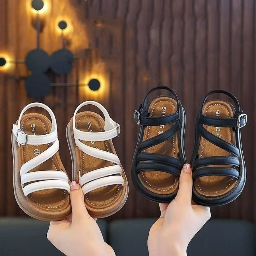 1 Pair Girls' Summer 2024 Fashion Sandals, Non-Slip Soft PVC Sole, Princess Beach Shoes for Toddler, Baby, and Young Girls, Low-Top, Adjustable Magic Tape Closure, PVC Lining and Insole