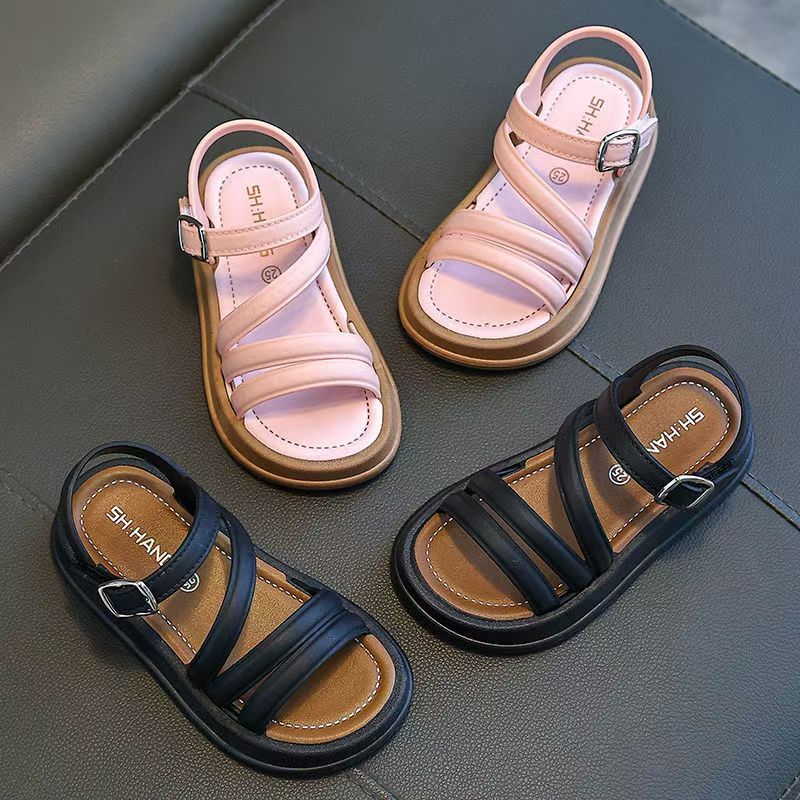 1 Pair Girls' Summer 2024 Fashion Sandals, Non-Slip Soft PVC Sole, Princess Beach Shoes for Toddler, Baby, and Young Girls, Low-Top, Adjustable Magic Tape Closure, PVC Lining and Insole