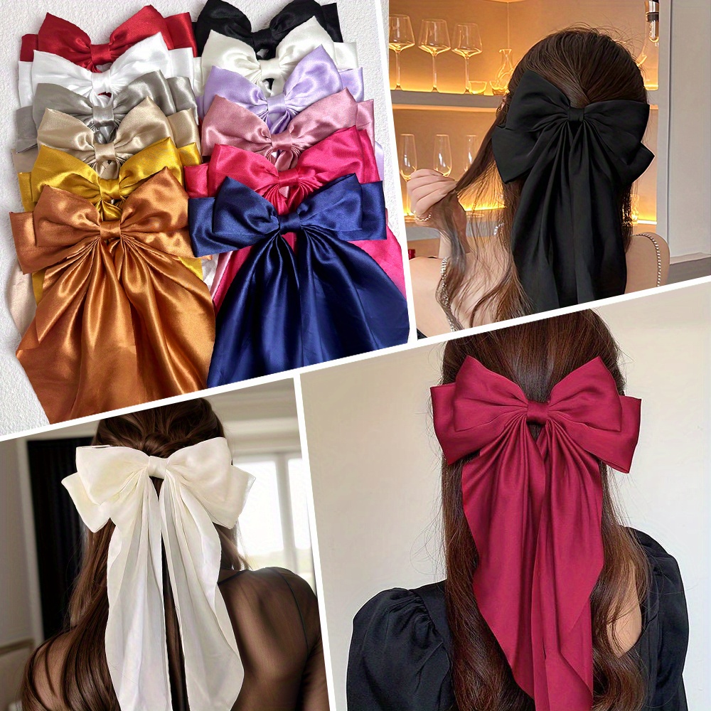 

Elegant Polyester Hair Bows With Alloy Clips, Set Of 5, Multicolor Satin Ribbon Oversized Bow Hair Barrettes For Teens And Adults, "honey Girl" Style Hair Accessories