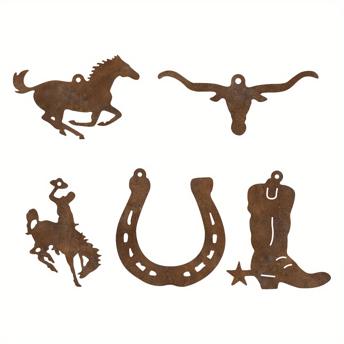 Rust Finish Christmas 5pcs Rusty Metal Western Themed Ornament, Rusted Hanging Christmas Tree Decor, Wall Arts Crafts, Christmas Indoor Outdoor Decor Christmas Gift
