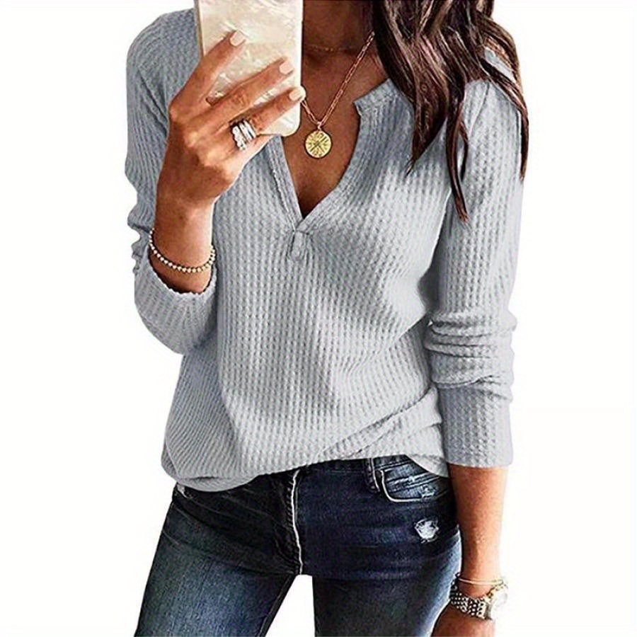 

Women's Knitted T-shirts Solid Color Long Sleeve V-neck Office Casual Tops For Spring/summer