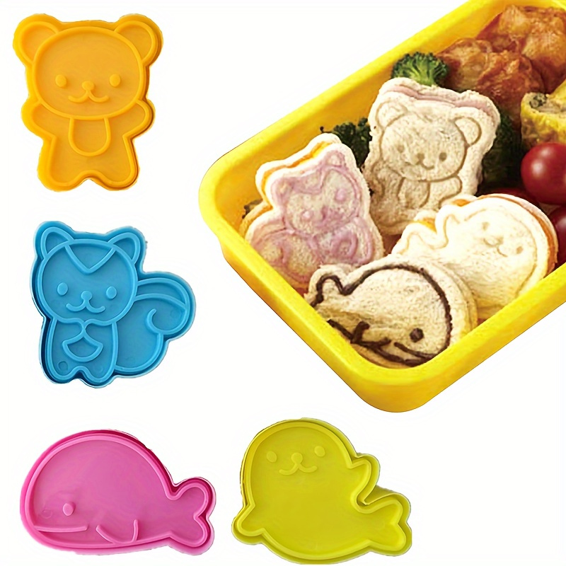 

4 Colorful Sandwich Cutters - Mini Cartoon Bear, Dolphin, , And More - Perfect For Restaurant And Home Use - Plastic Material - No Electricity Required