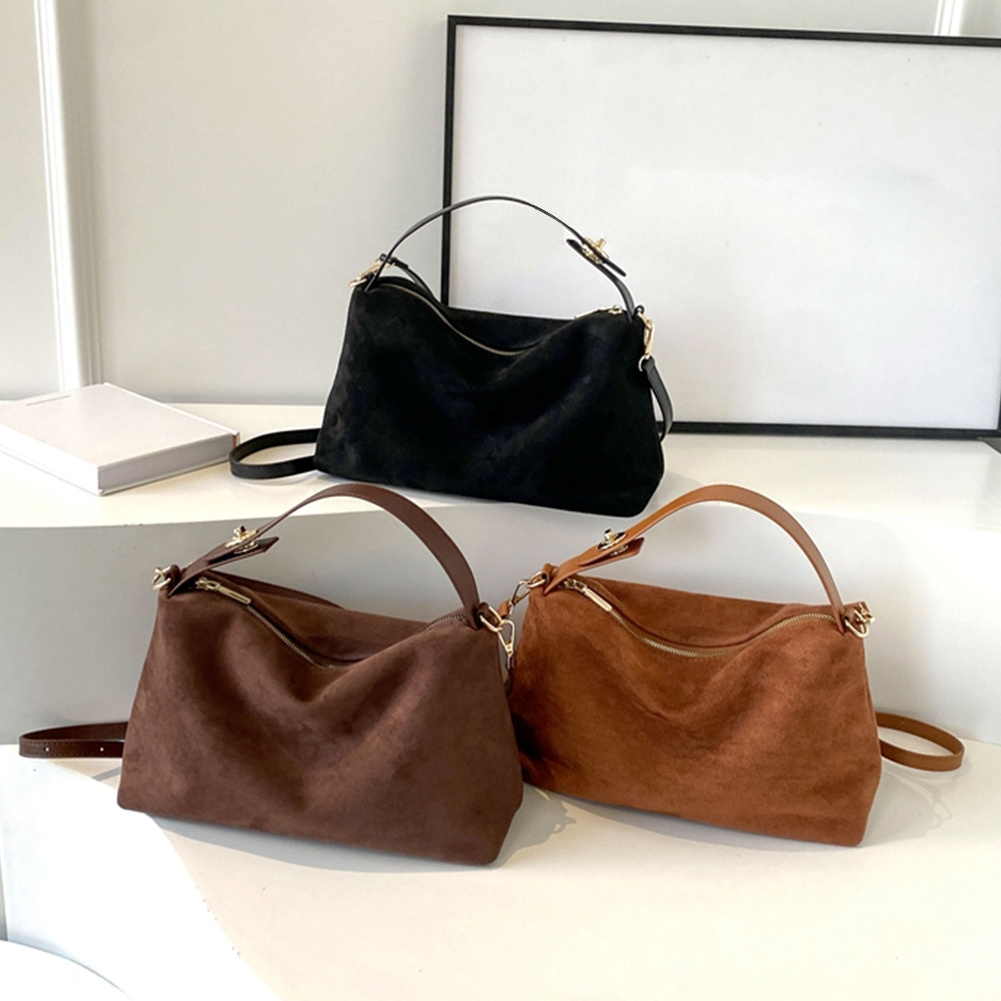 Women's Suede Leather Crossbody Bag – Small Shoulder Purse With Adjustable Strap, Barrel Hobo Style