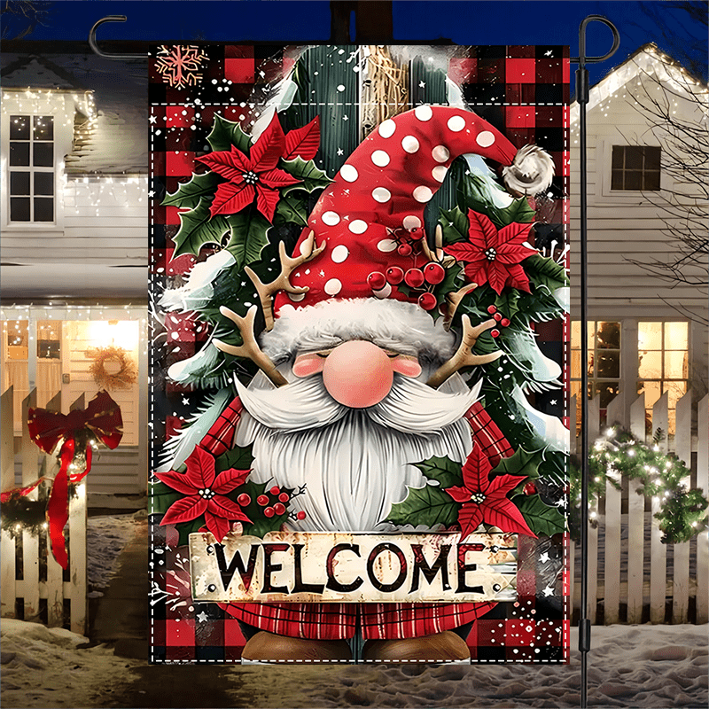 

Merry Christmas Gnome Garden Flag - 1pc Double Sided Welcome Yard Flag, Seasonal Multipurpose Decorative Burlap Banner, Machine Washable & Fade Resistant Polyester, No Electricity Needed, 12x18 Inch