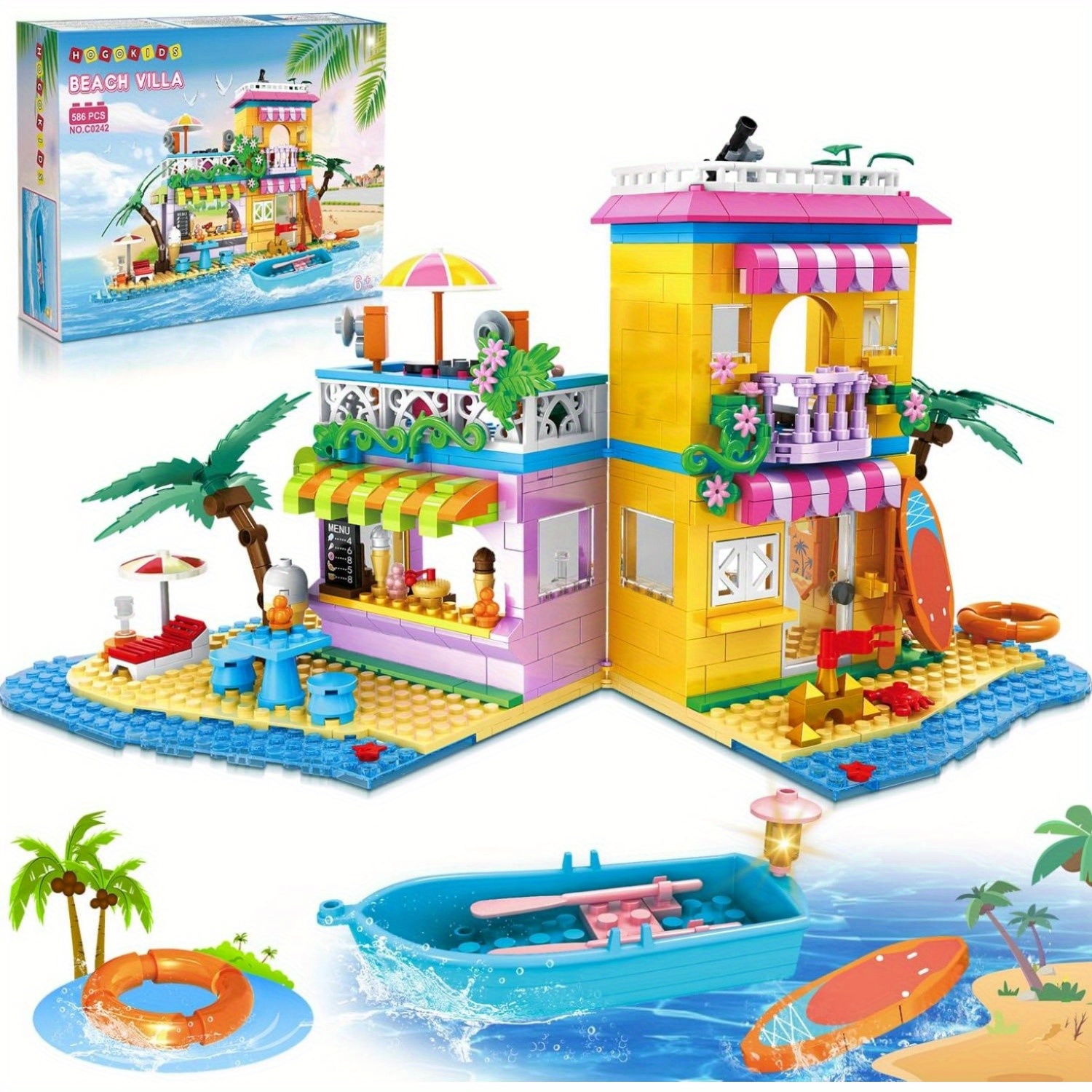 

Hogokids Building Set - Seaside Villa Building Toys Friends Vacation Hut Construction Blocks 586pcs Cottage Playset Birthday For Kids Girls Boys Age 6 7 8 9 12 Years