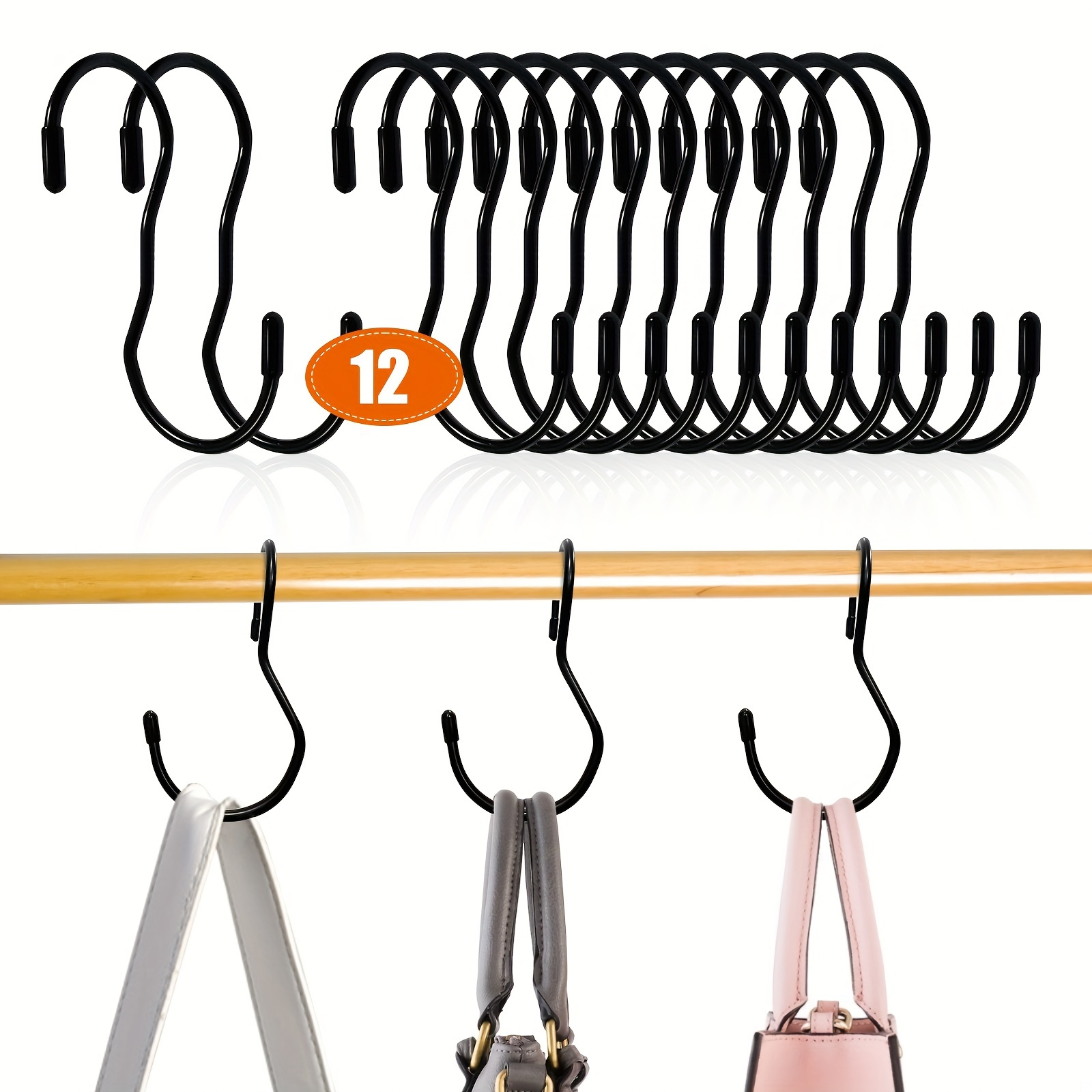 

4/ 12 Heavy-duty Black Metal S-shaped Hooks For Hanging Bags, Bags, Belts, Scarves, Hats, Clothes, Pots And Pans-durable, Wall Decoration And Interior Decoration