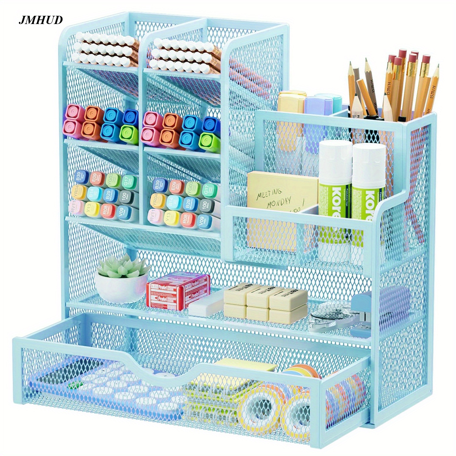 

Jmhud The Best-selling Mesh Desk Organizer With Drawer For Technological Upgrades- Space-saving And Sturdy Metal Pen Holder & Office Supply Storage Box For Office Art Supplies