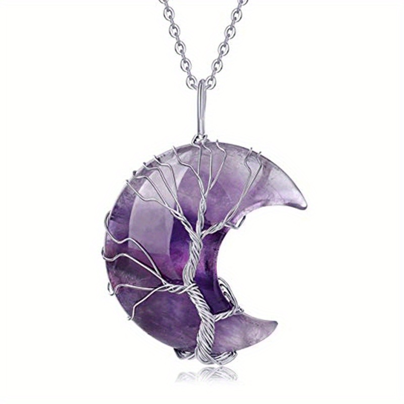 

1pc Natural Amethyst Of Life Pendant Necklace