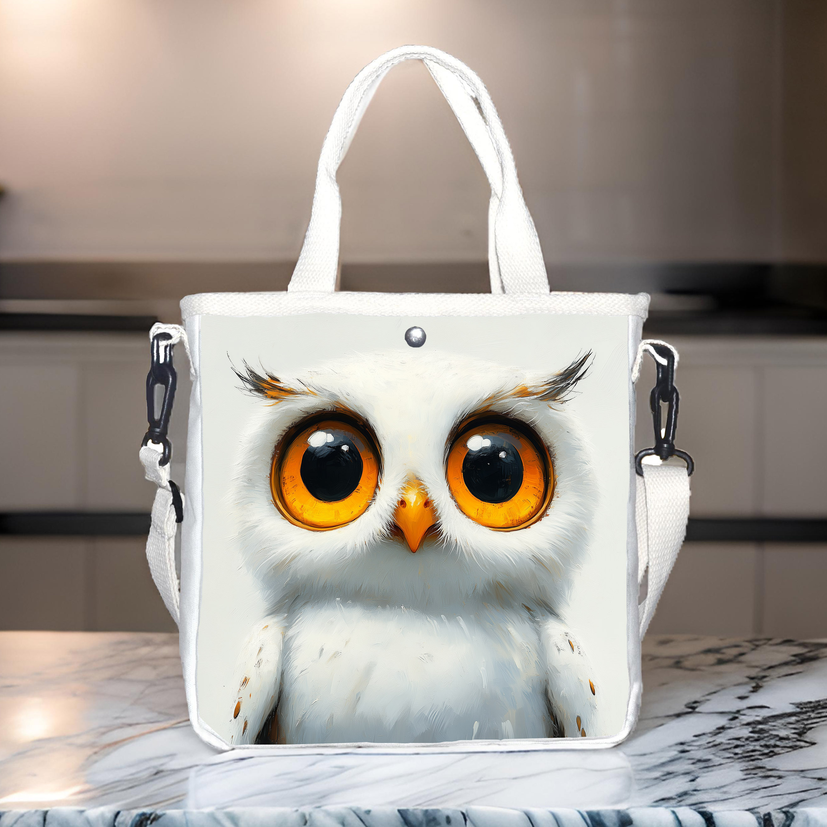 

Cute Owl Cartoon Animal Print Tote Bag, Canvas Handbag, Portable Small Storage Lunch Box Bag, Compact Pouch, Stylish Casual Travel Bag.