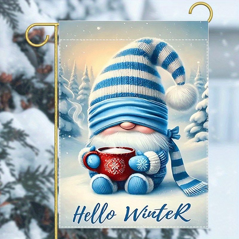 

Hello Winter Garden Flag 12x18 Inch – Double-sided Christmas Gnome With Coffee Cup Design – Fade Resistant Polyester Burlap Material – Machine Washable – Decorative Seasonal Flag Without Electricity