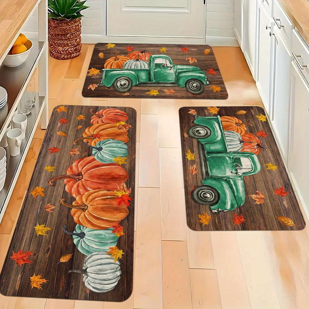 

Pumpkin Kitchen Mat Set - 2/3pcs, Soft Non-slip Flannel Rugs For Fall & Winter Decor, Ideal For Home And Holiday Parties