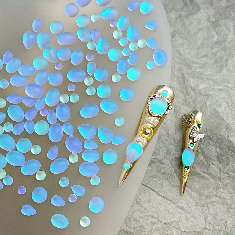 30pcs matte blue teardrop   oval nail art decorations for nails effect wholesale